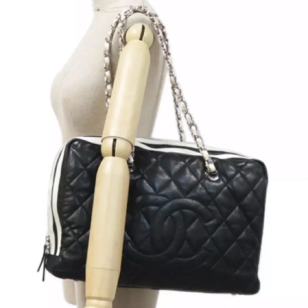 CHANEL Black White Camera Case Chain Shoulder Handbag Quilted Lambskin Leather - Picture 1 of 9